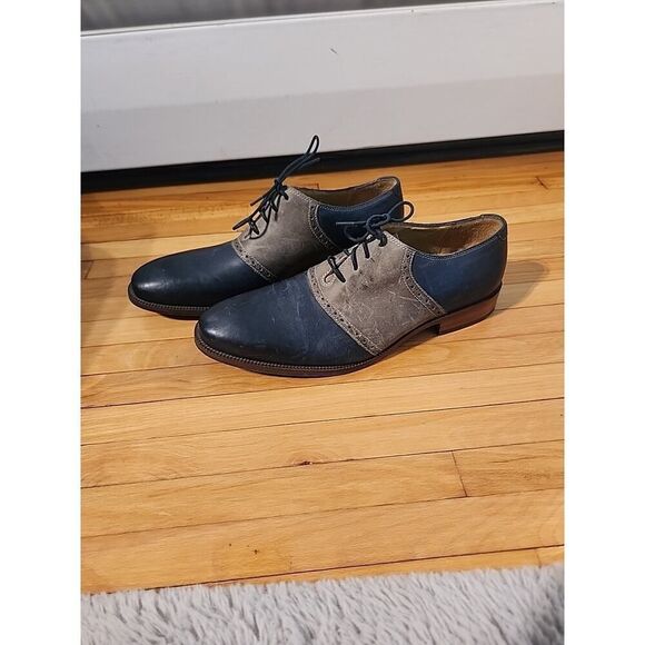 Cole Haan Gray Blue Saddle Oxford Shoes Suede Leather C14597 Men’s Size 10 - Picture 1 of 6